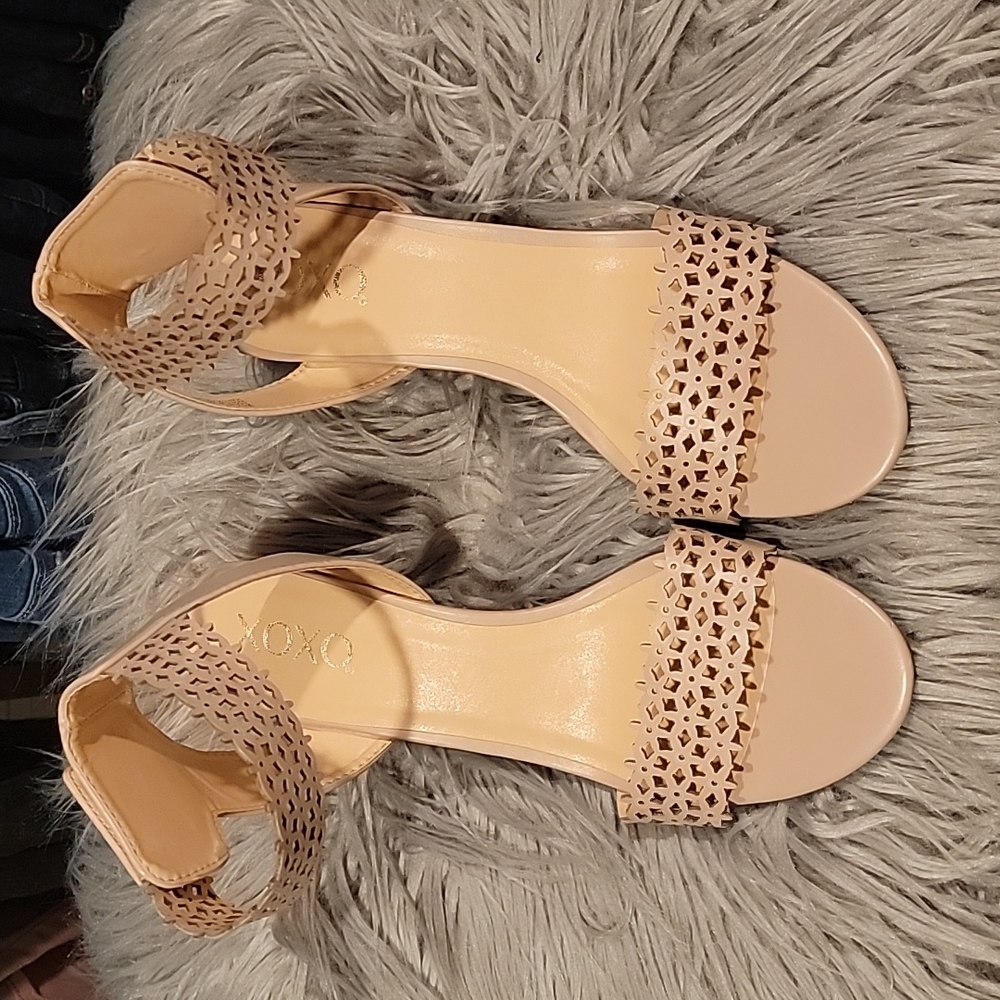 Nude strappy wedge sandals